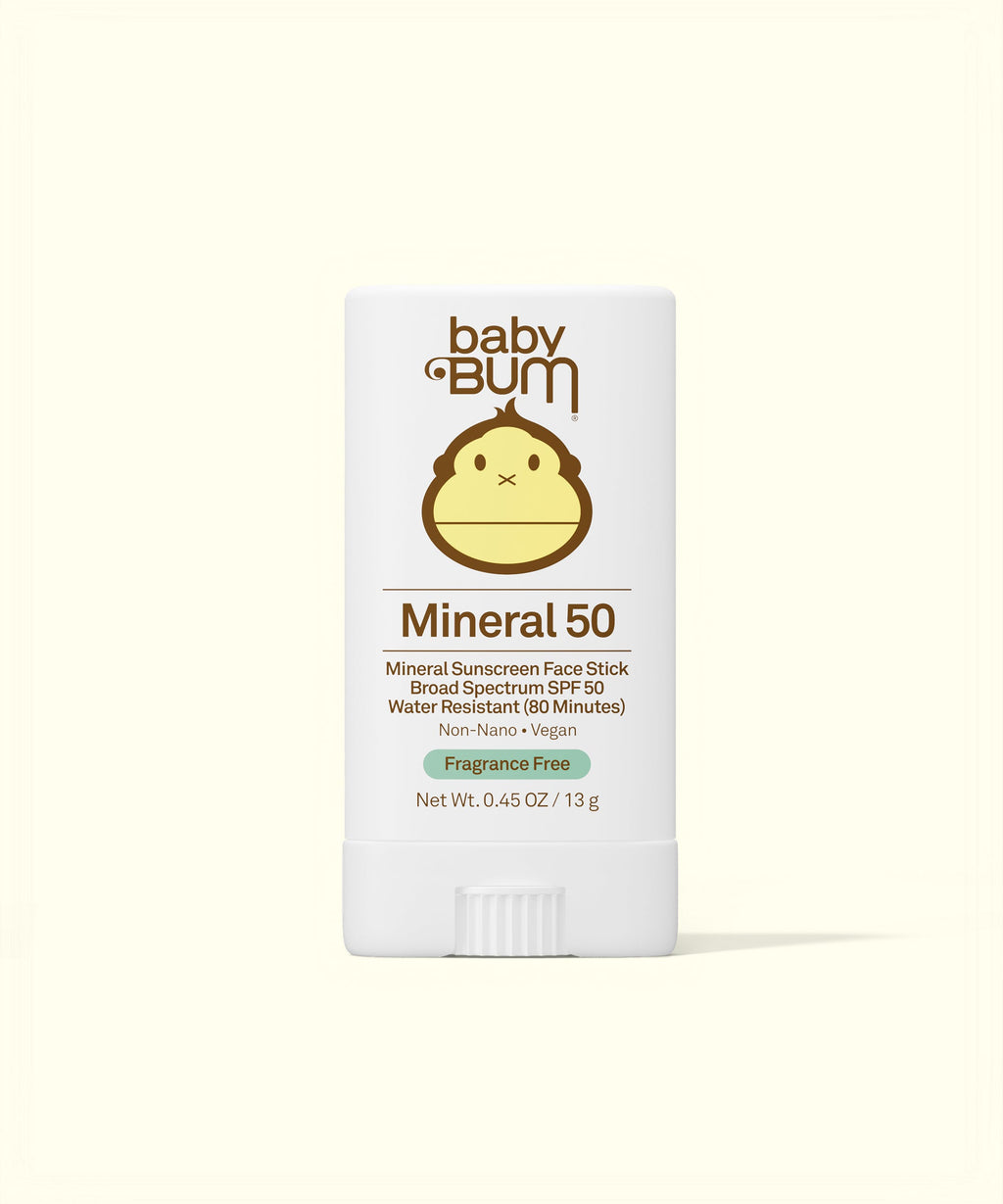 Baby Bum Mineral SPF 50 Sunscreen Face Stick with broad spectrum SPF 50 in a compact stick design