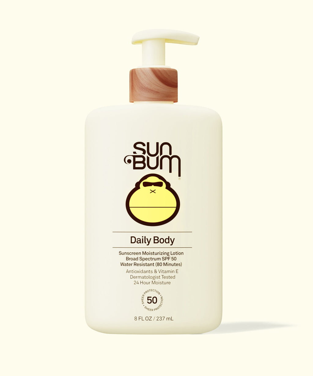 Sun Bum Daily 50 Body Lotion bottle with pump, moisturizing sunscreen SPF 50 in white container