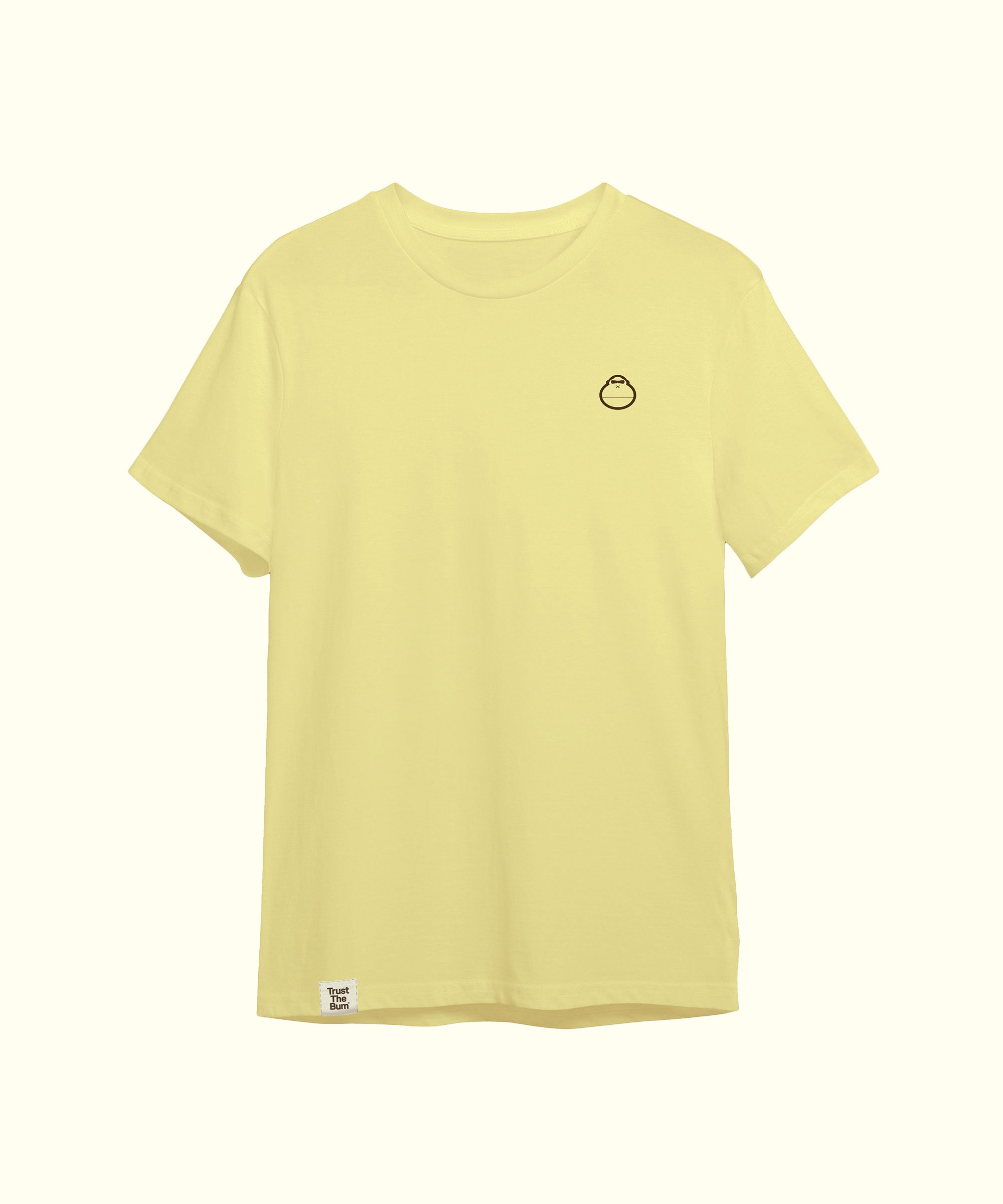 Yellow Plain Tee with small mascot logo on chest and label at hem, casual style by Sun Bum