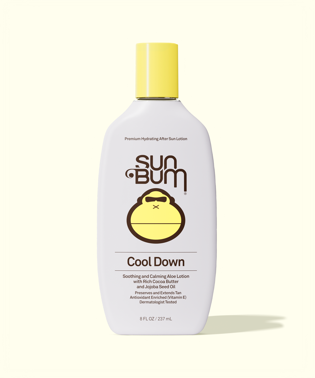 Sun Bum Cool Down after sun lotion bottle on a white background