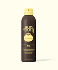 Sun Bum Original moisturizing sunscreen spray with SPF 15 in a brown and yellow bottle
